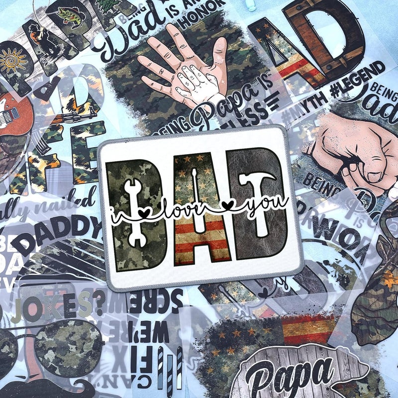 HTVSTD 16 Sheets Father's Day Iron on Transfers DTF Transfers Ready to Press Camo Papa Iron on Decals for T-Shirts Retro Camo Dad Heat Transfer Vinyl Iron on Decals for DIY Patches Decals - Image 4